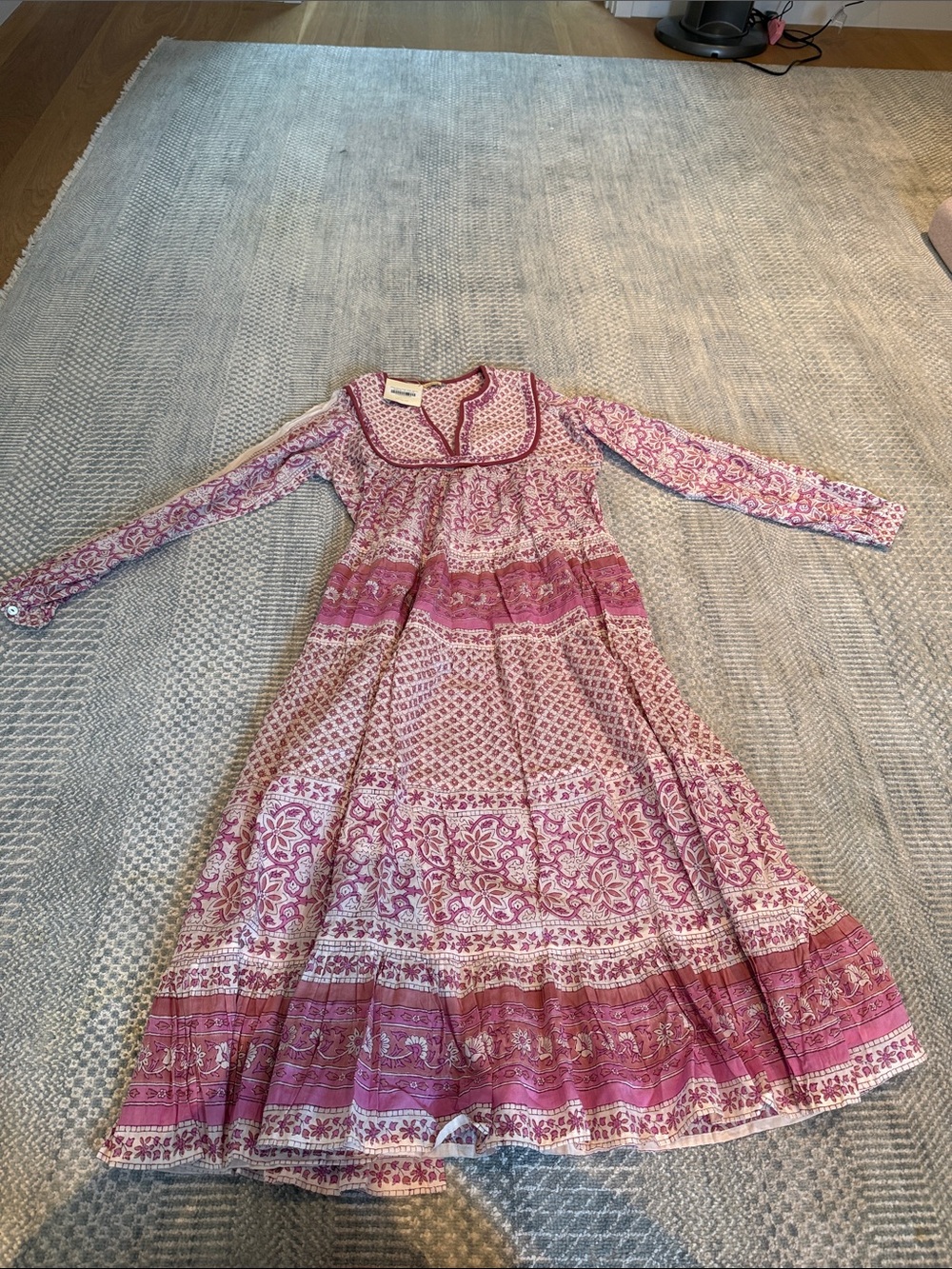 Matta Pink Floral Tiered Long-Sleeve Boho Dress